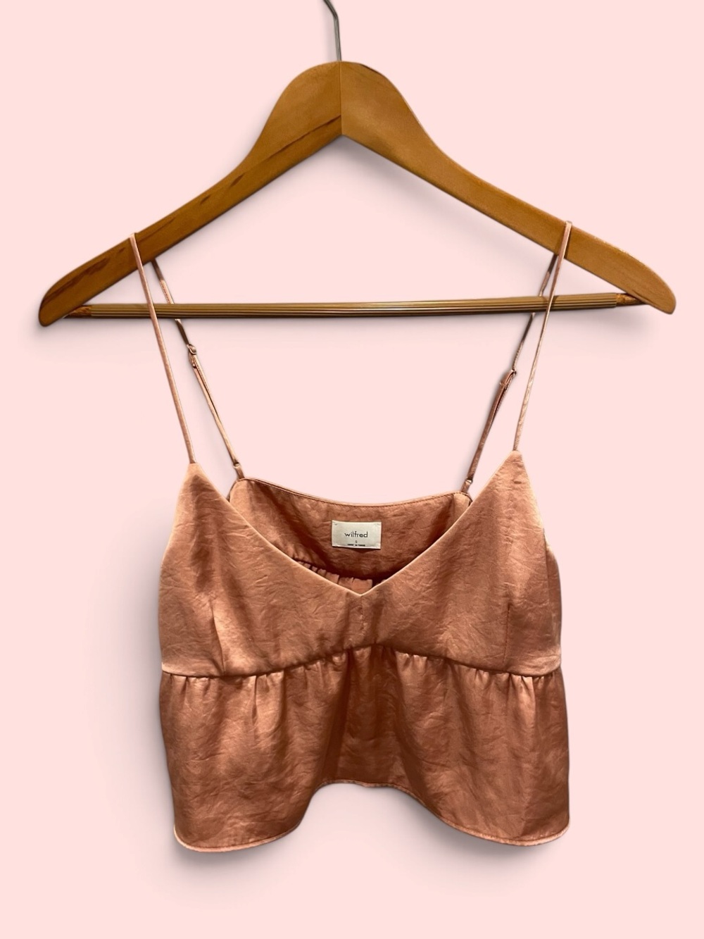 Cute Wilfred silky flutter crop top pink blush coquette festival